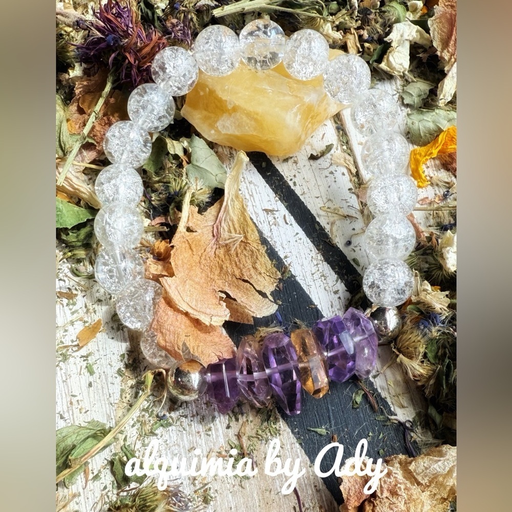 Chunky Ametrine & Crackled Quartz Bracelet — Large 20mm Gemstones • Premium Arti
